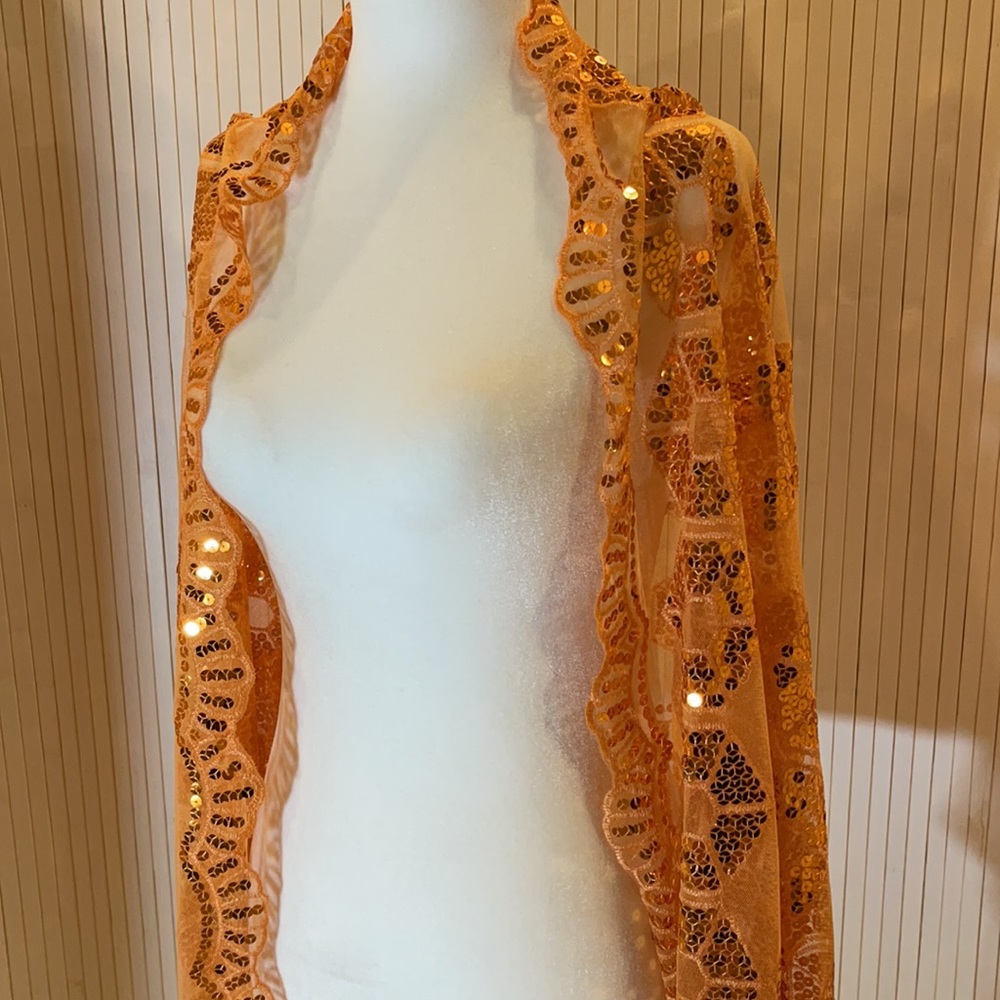 Orange Sequin Fringe Shawl
